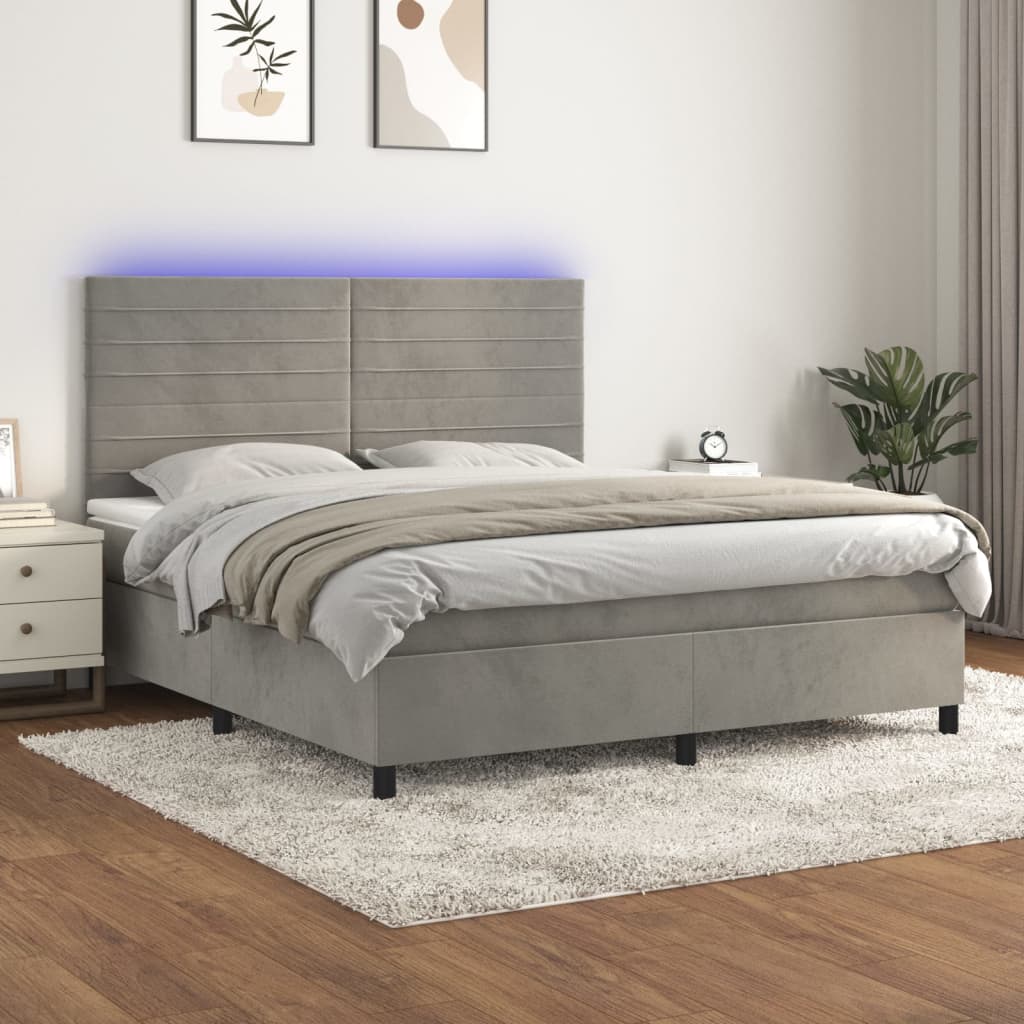 Boxspring Met Matras En Led Fluweel