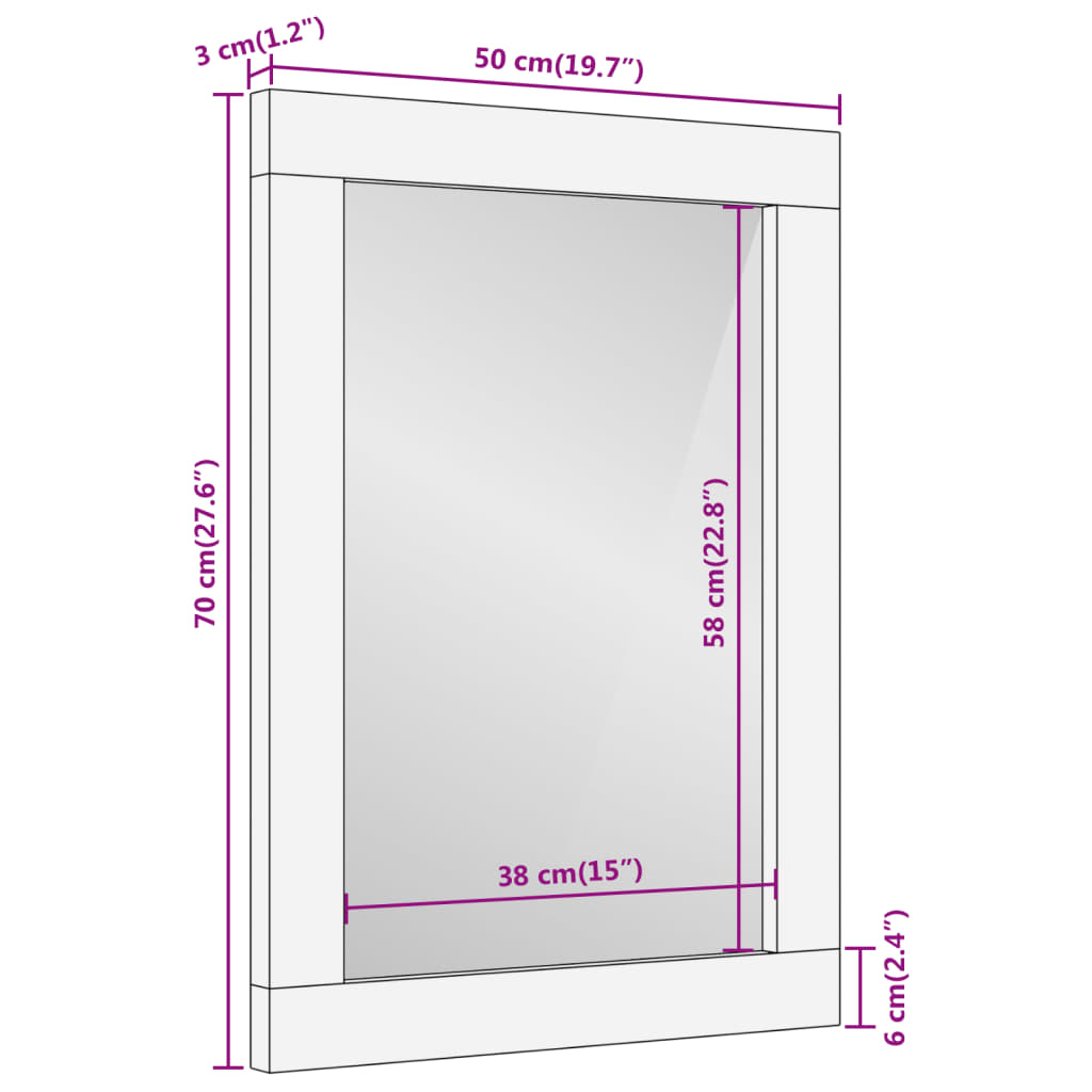 Badkamerspiegel 50X70X3 Cm Massief Mangohout En Glas Bruin