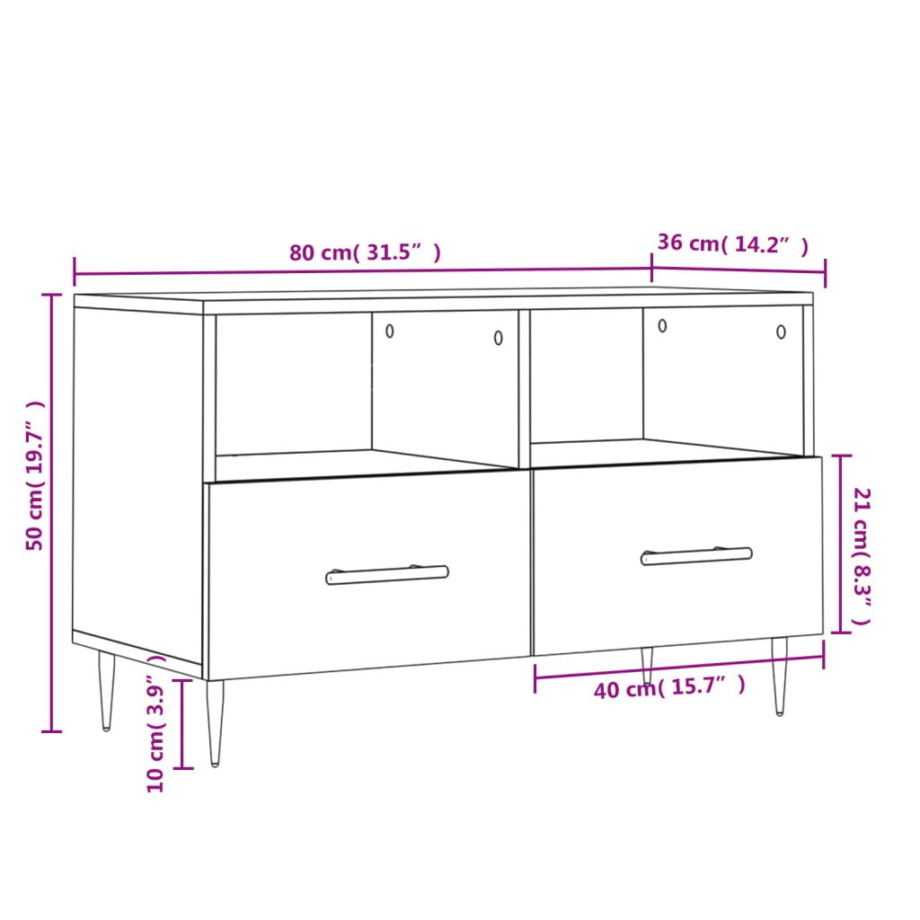 Tv-Meubel 80X36X50 Cm Bewerkt Hout