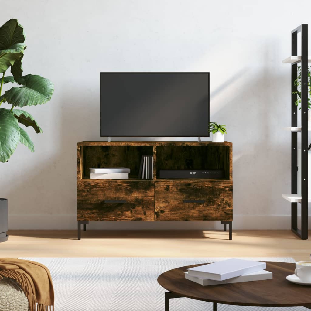 Tv-Meubel 80X36X50 Cm Bewerkt Hout Eikenkleurig