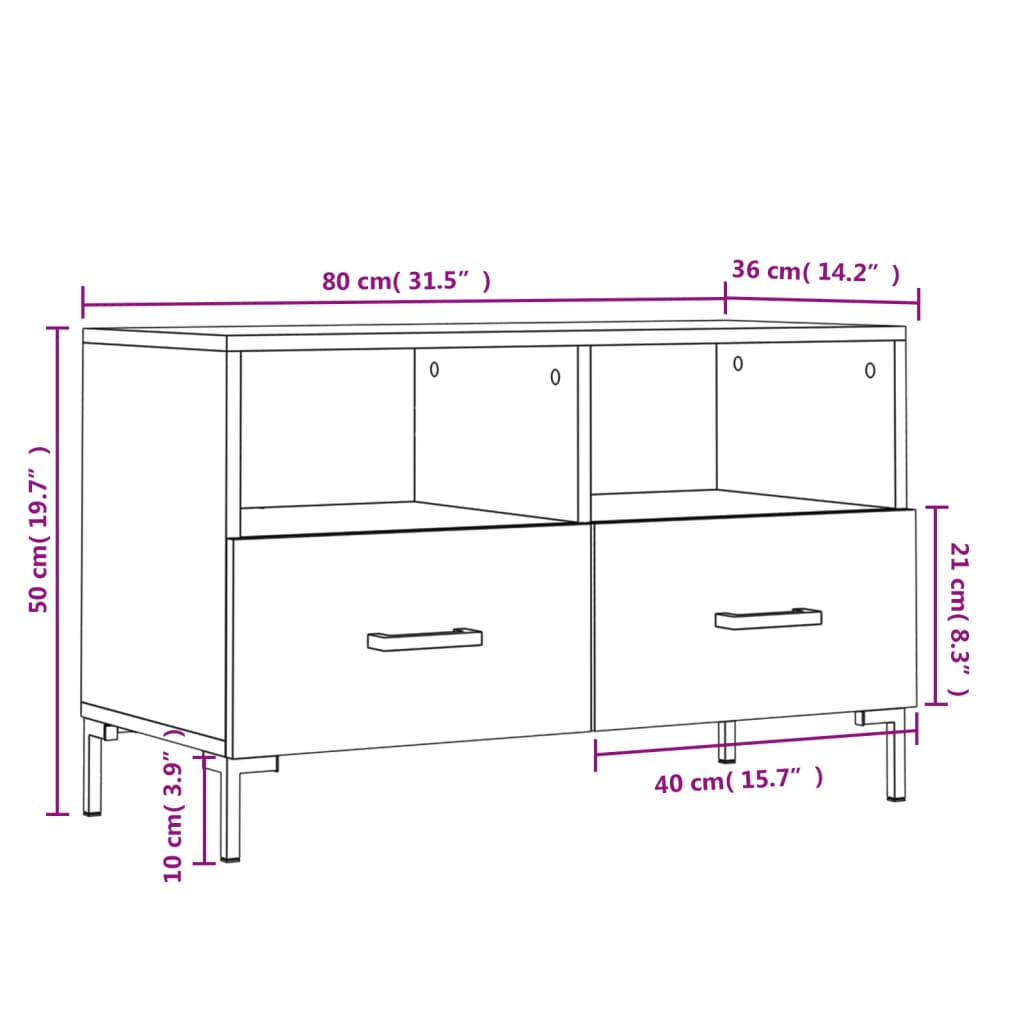 Tv-Meubel 80X36X50 Cm Bewerkt Hout Eikenkleurig