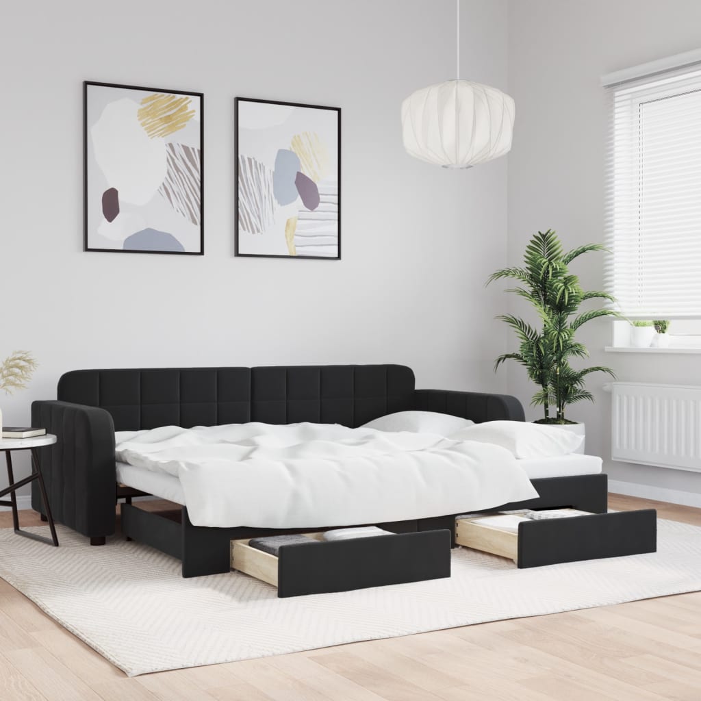 Slaapbank Met Onderschuifbed En Lades Fluweel