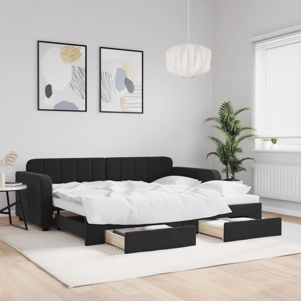 Slaapbank Met Onderschuifbed En Lades Fluweel