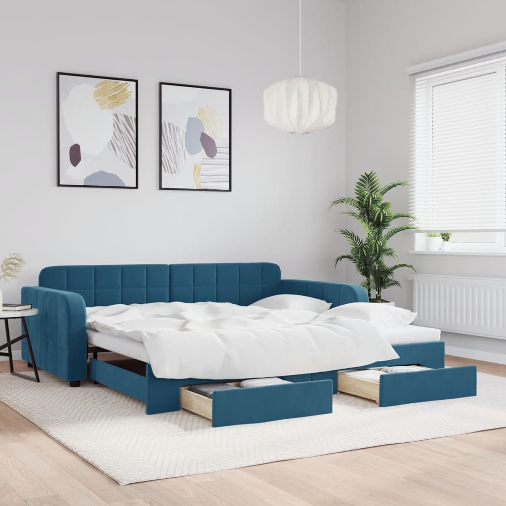 Slaapbank Met Onderschuifbed En Lades Fluweel