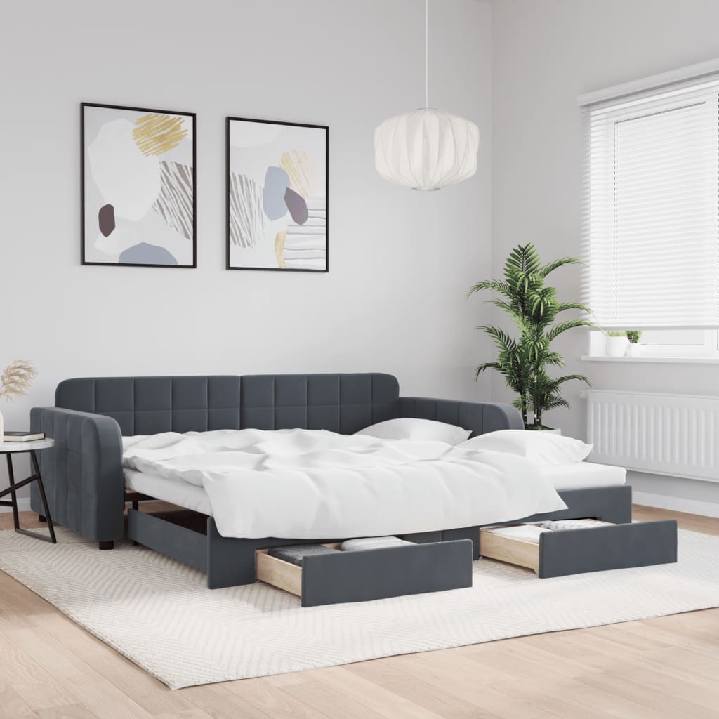 Slaapbank Met Onderschuifbed En Lades Fluweel