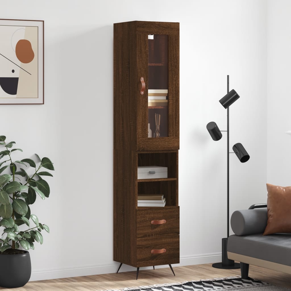 Hoge Kast 34,5X34X180 Cm Bewerkt Hout Eikenkleurig
