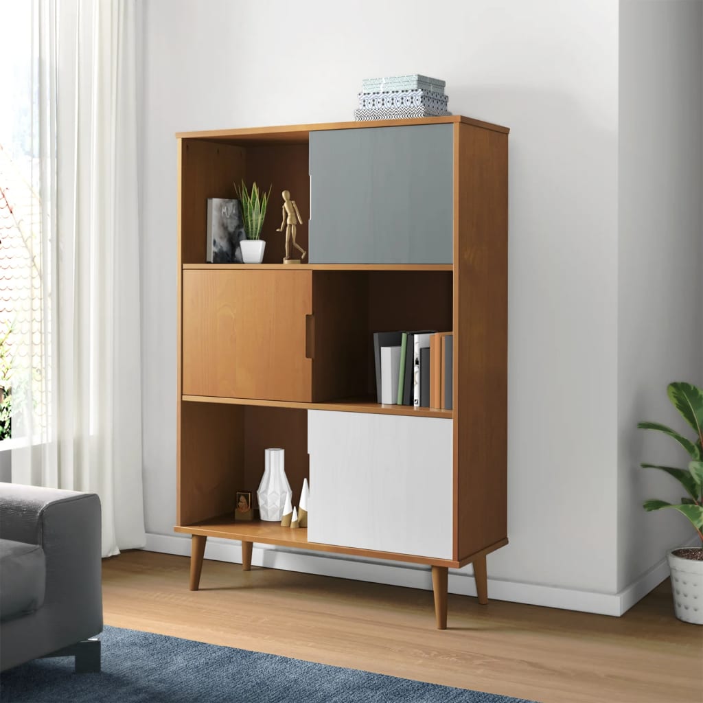 Boekenkast Molde 90X35X133,5 Cm Massief Grenenhout