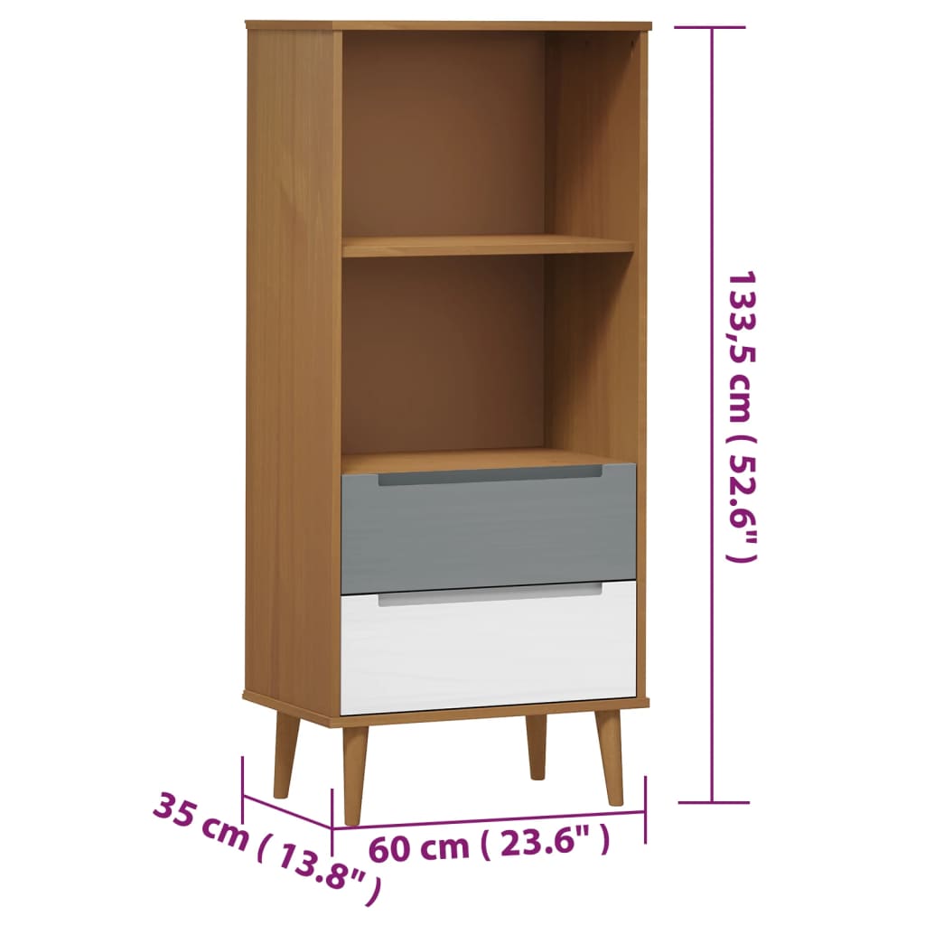 Boekenkast Molde 60X35X133,5 Cm Massief Grenenhout