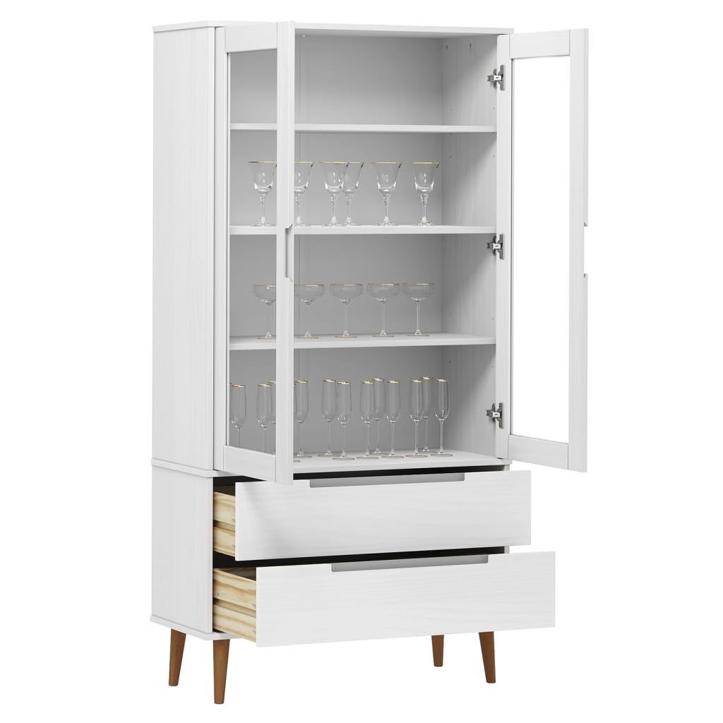 Vitrinekast Molde 90X35X175 Cm Massief Grenenhout
