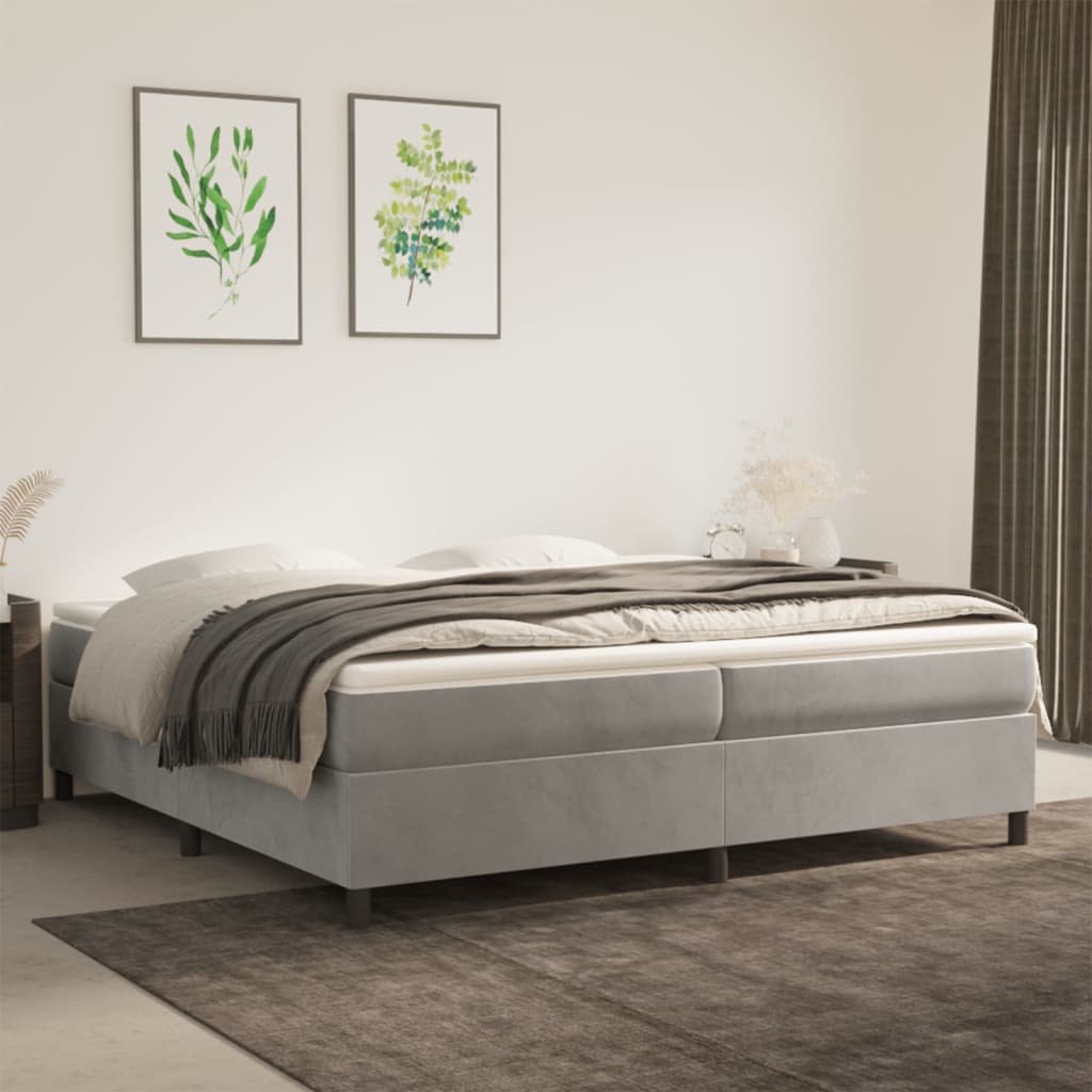 Boxspring Met Matras Fluweel Lichtgrijs