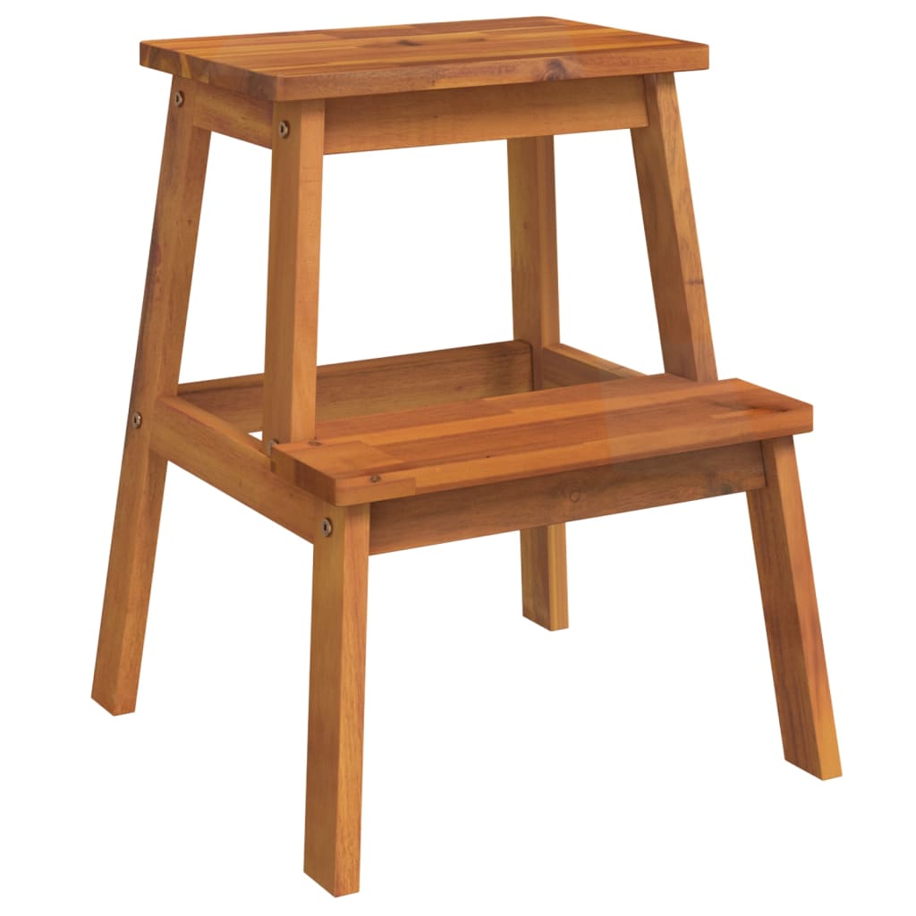 Kruk 2-Staps 40X38X50 Cm Massief Acaciahout Wit
