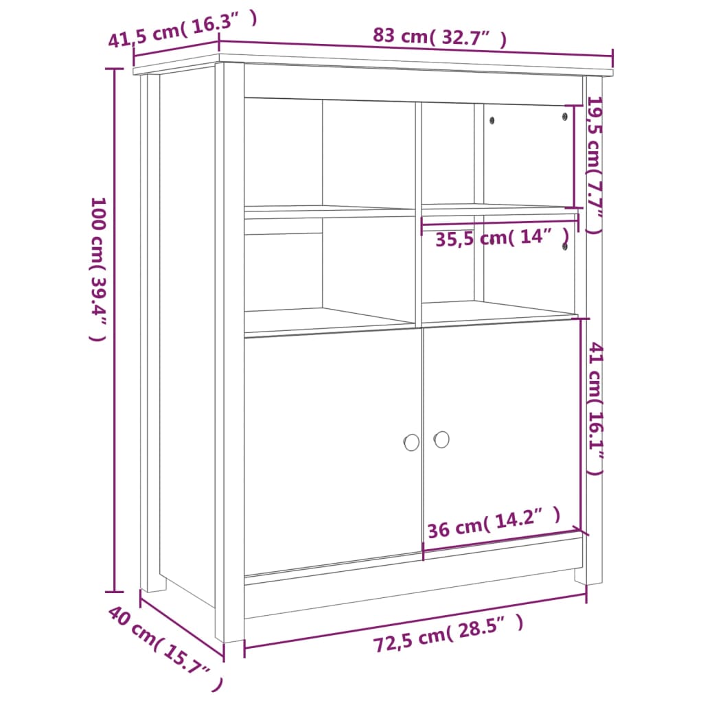 Dressoir 83X41,5X100 Cm Massief Grenenhout