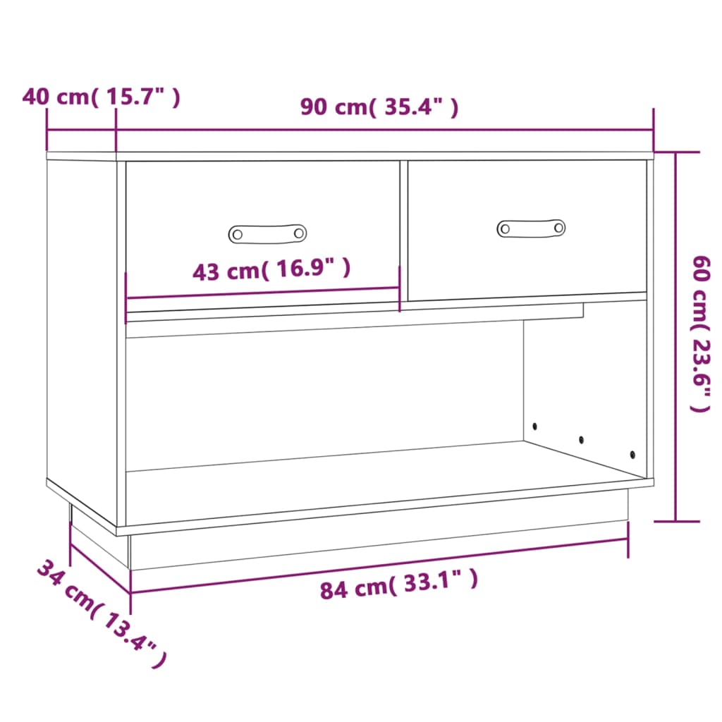 Tv-Meubel 90X40X60 Cm Massief Grenenhout