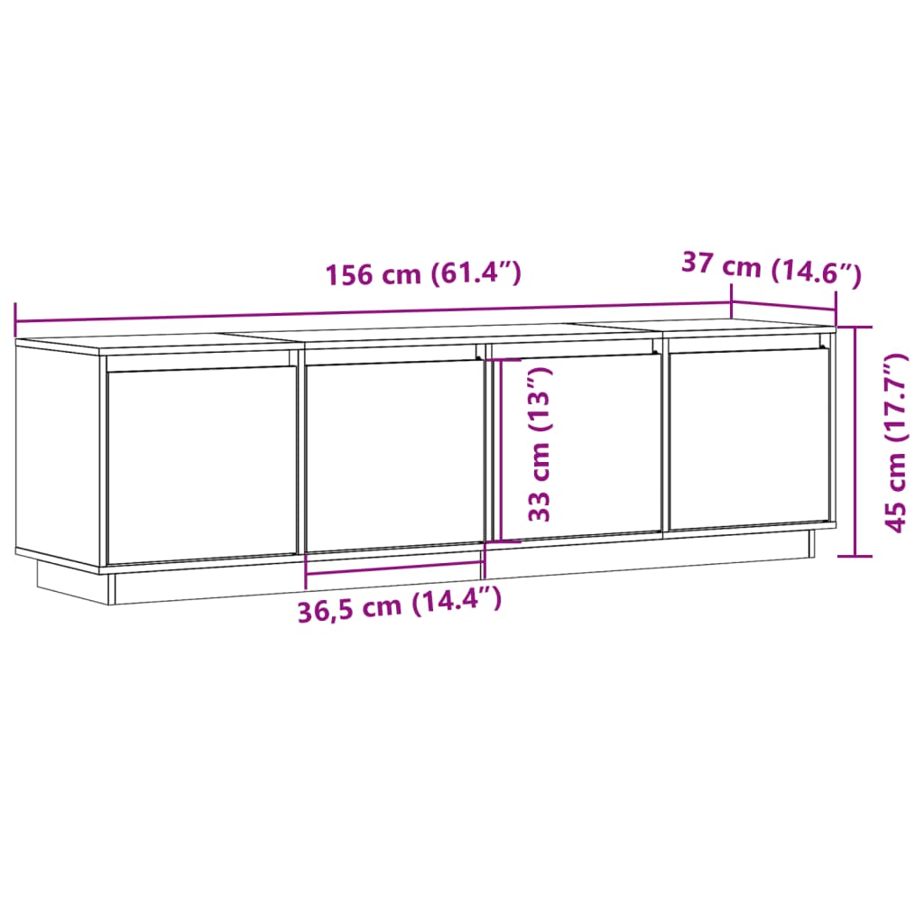 Tv-Meubel 156X37X45 Cm Massief Grenenhout