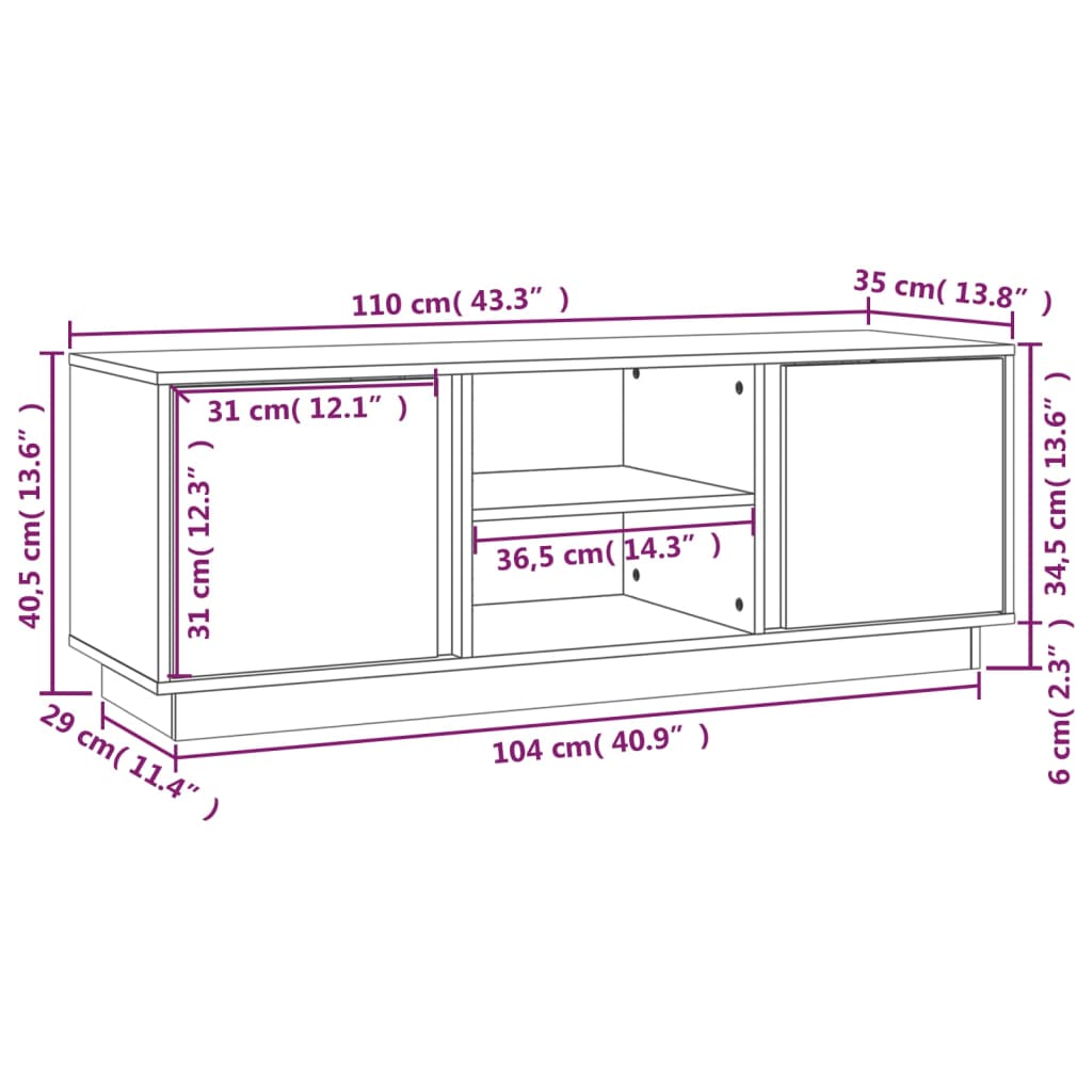 Tv-Meubel 110X35X40,5 Cm Massief Grenenhout