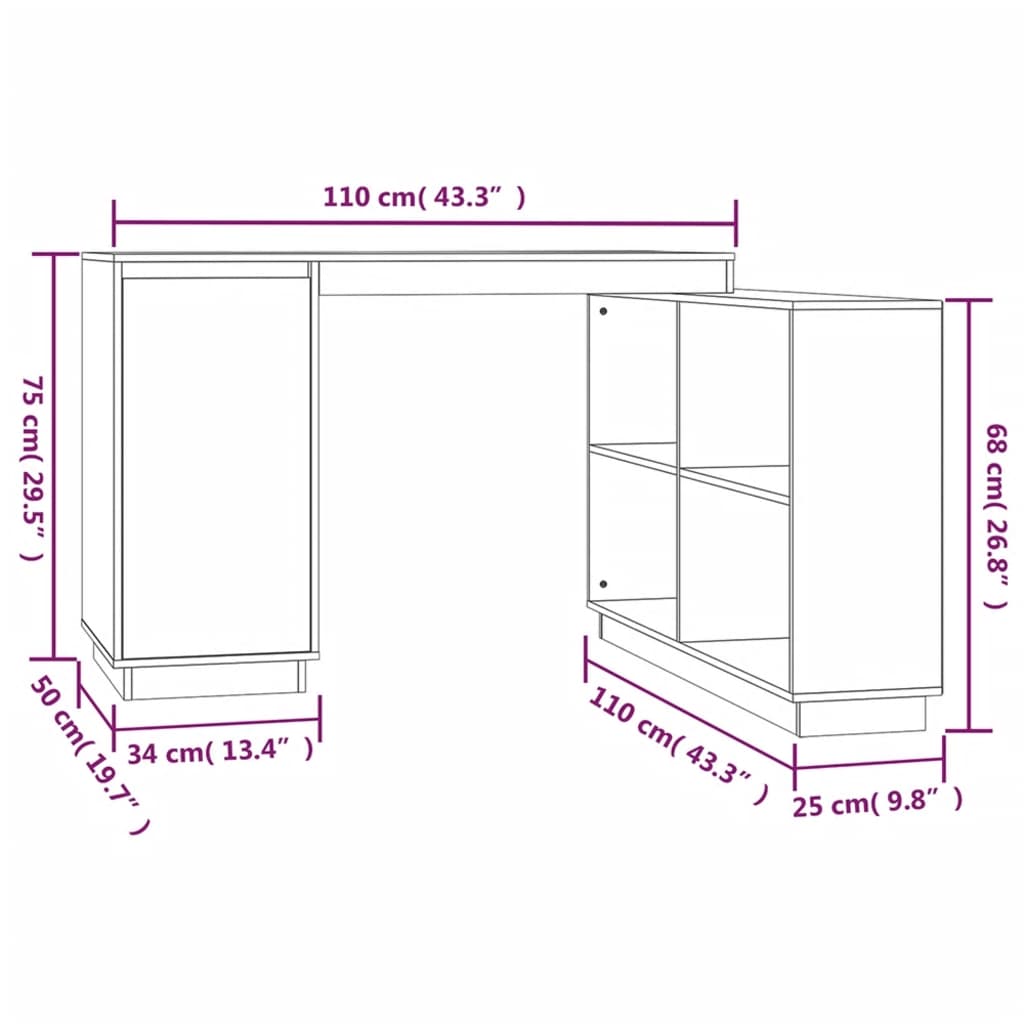 Bureau 110X50X75 Cm Massief Grenenhout