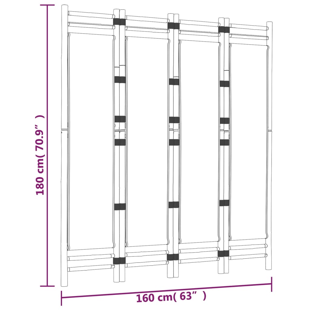 Kamerscherm 4-Panelen Inklapbaar 160 Cm Bamboe En Canvas