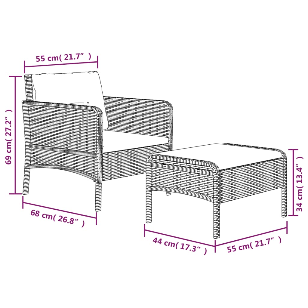 2-Delige Loungeset Met Kussens Poly Rattan