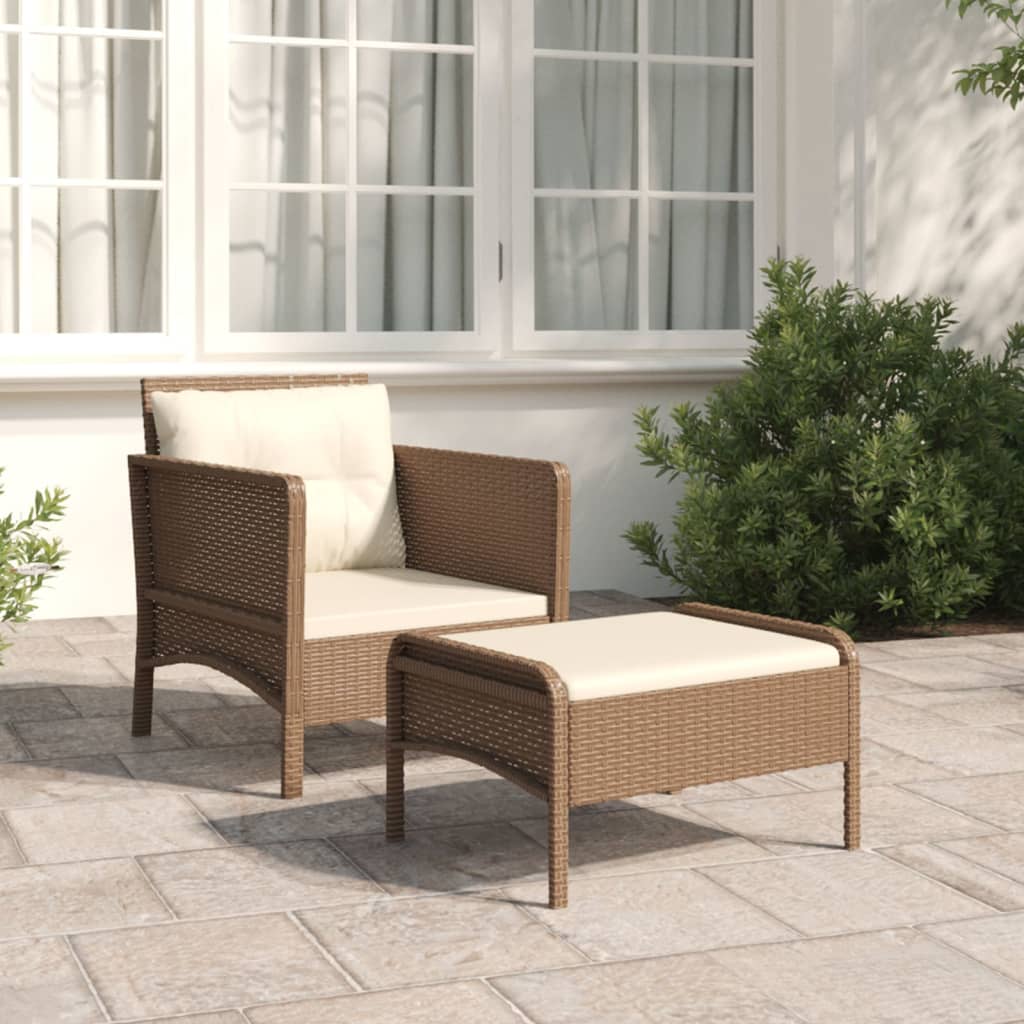 2-Delige Loungeset Met Kussens Poly Rattan