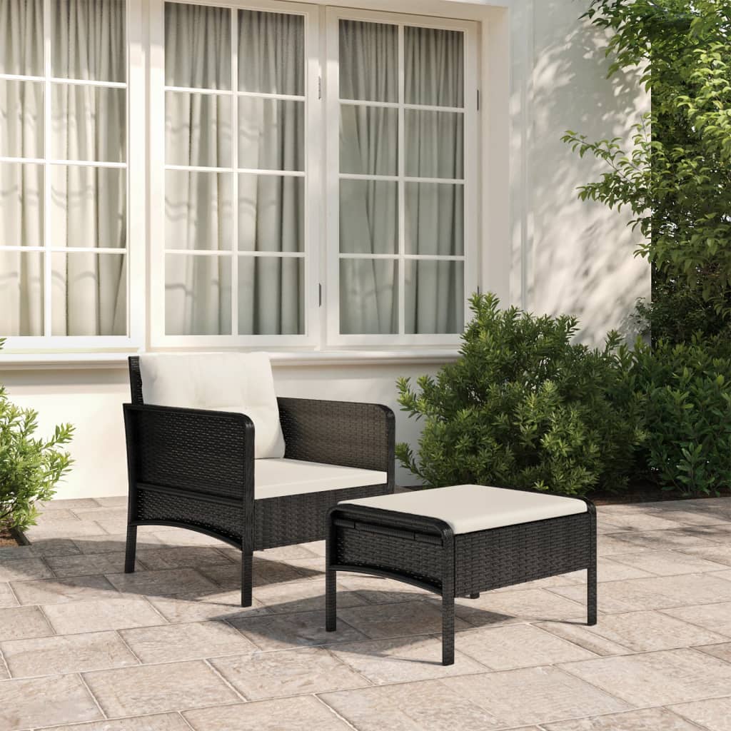 2-Delige Loungeset Met Kussens Poly Rattan