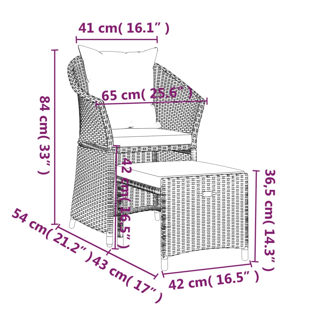 2-Delige Loungeset Met Kussens Poly Rattan