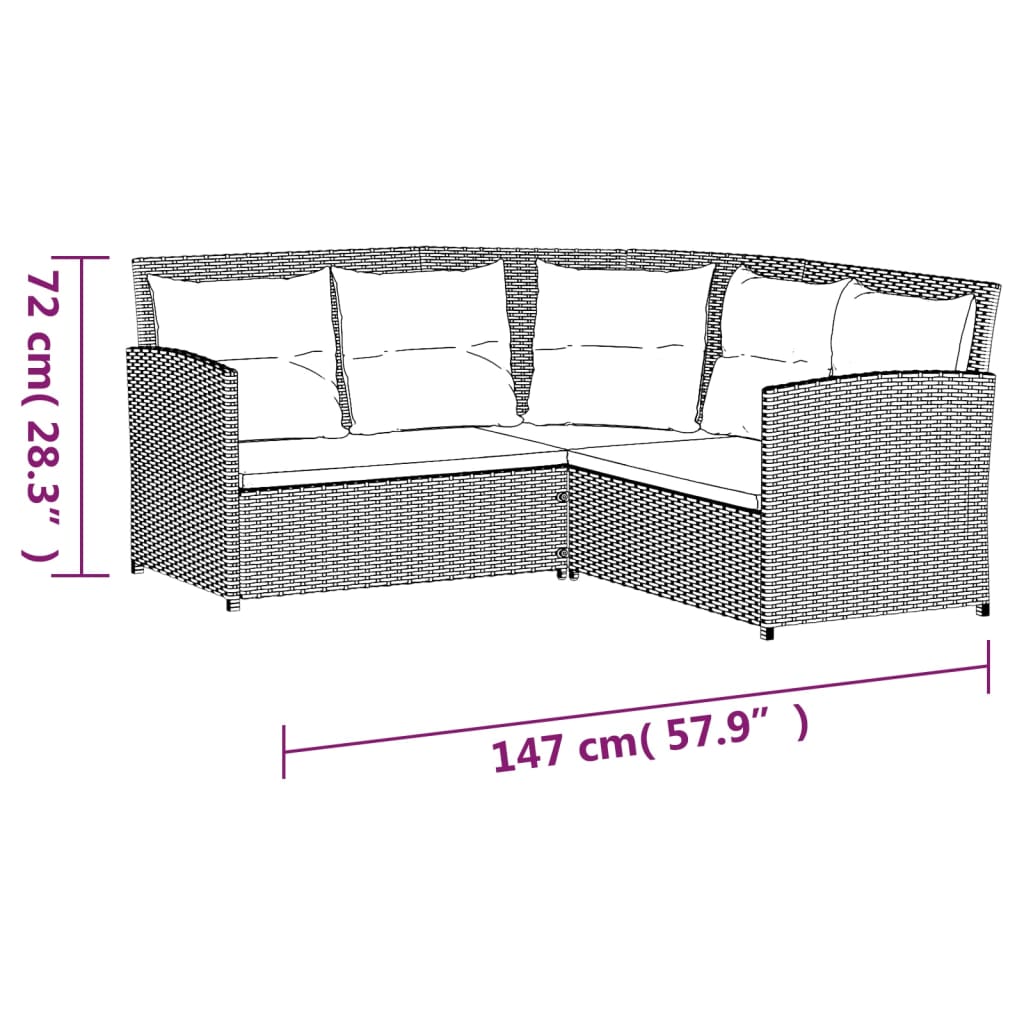 -Delige Loungeset Met Kussens L-Vormig Poly Rattan