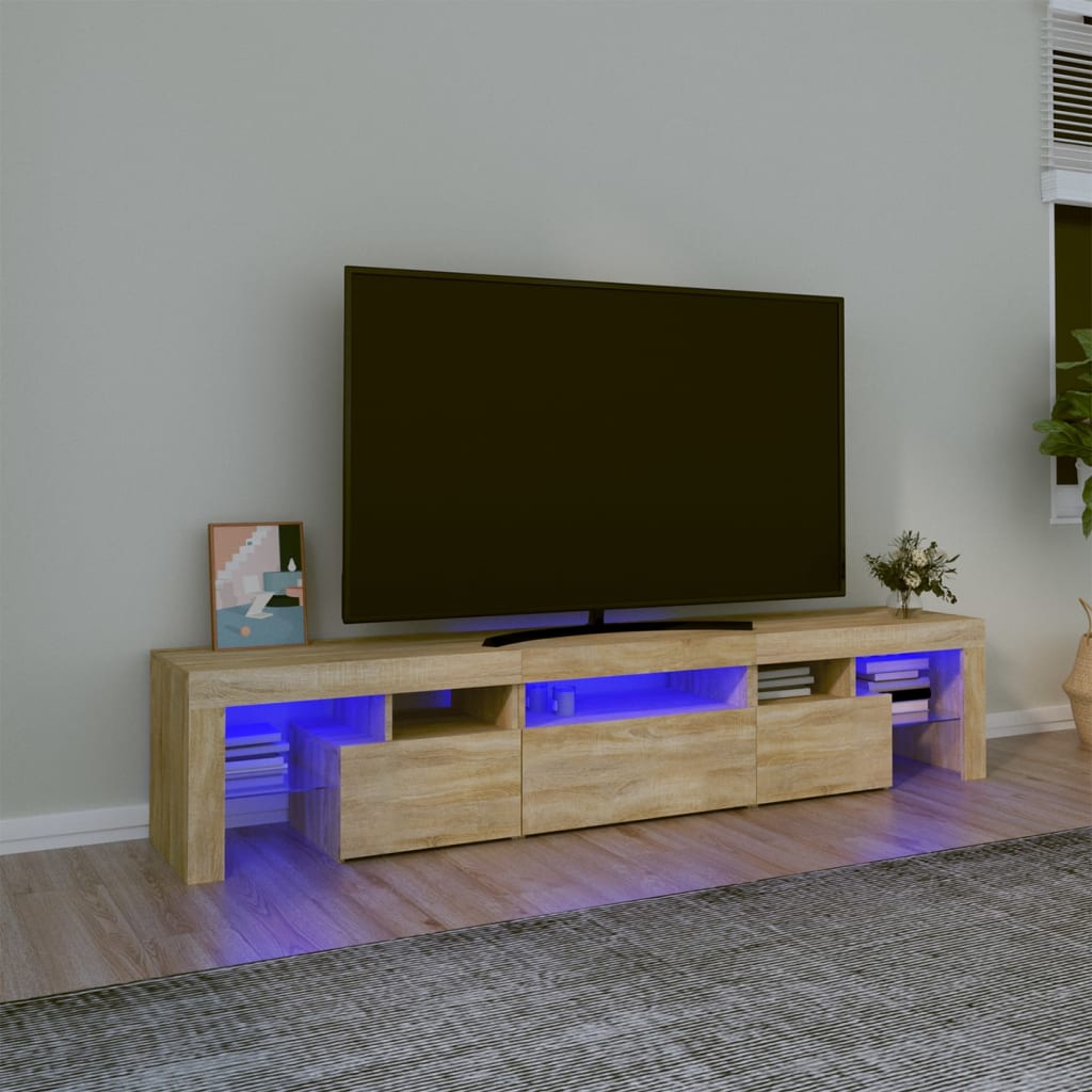 Tv-Meubel Met Led-Verlichting 215X36,5X40 Cm Bruineikenkleurig