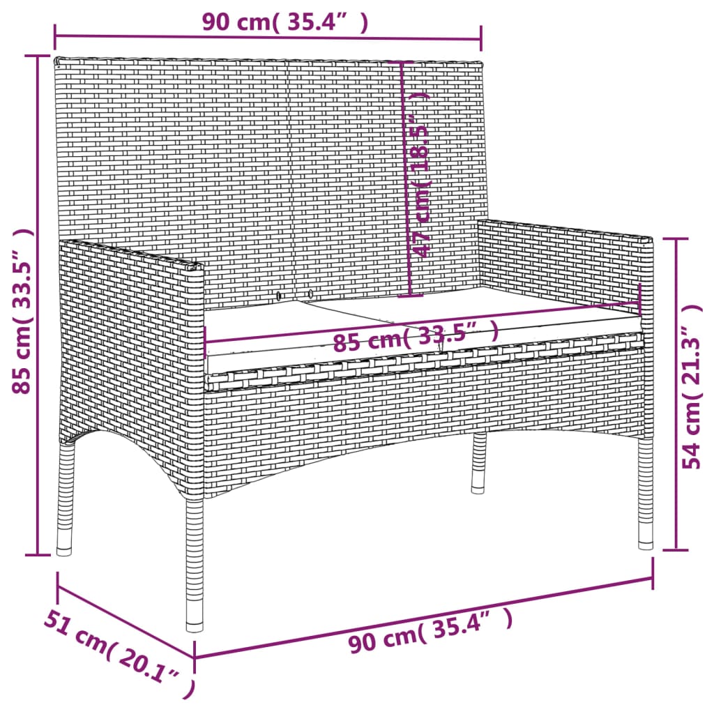 Tuinbank 2-Zits Met Kussens Poly Rattan