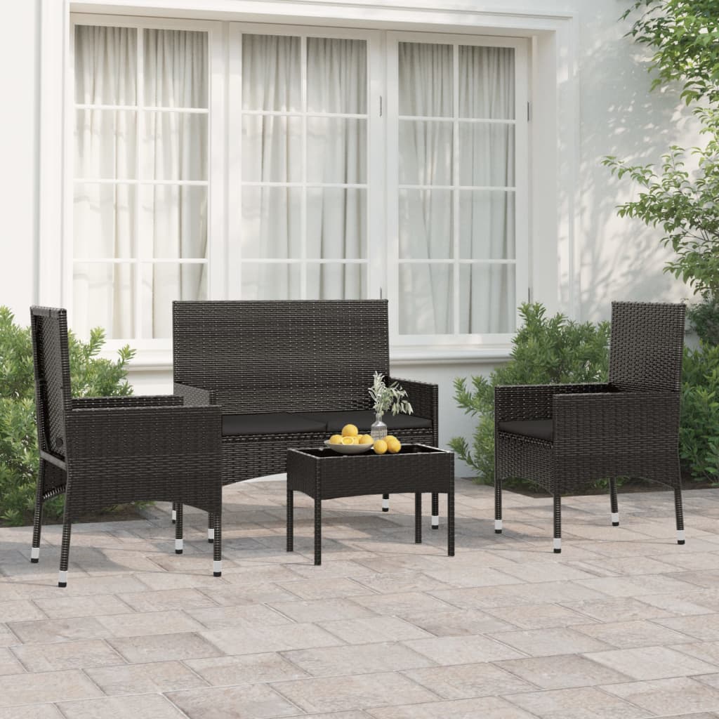 -Delige Loungeset Met Kussens Poly Rattan