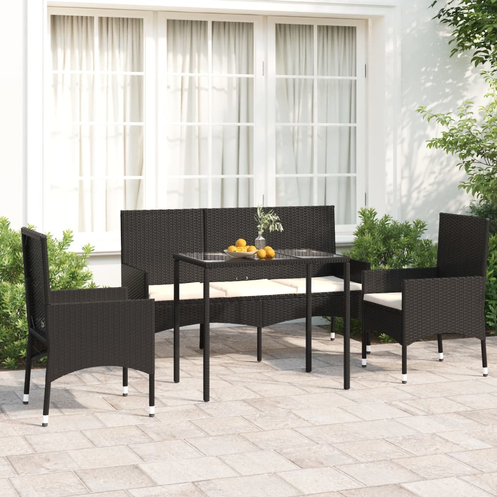 -Delige Loungeset Met Kussens Poly Rattan