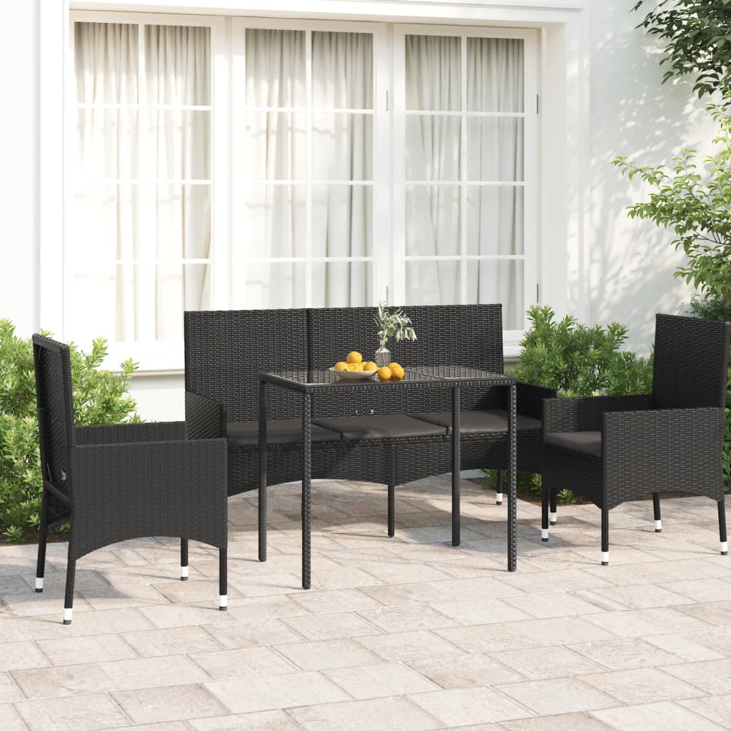 -Delige Loungeset Met Kussens Poly Rattan