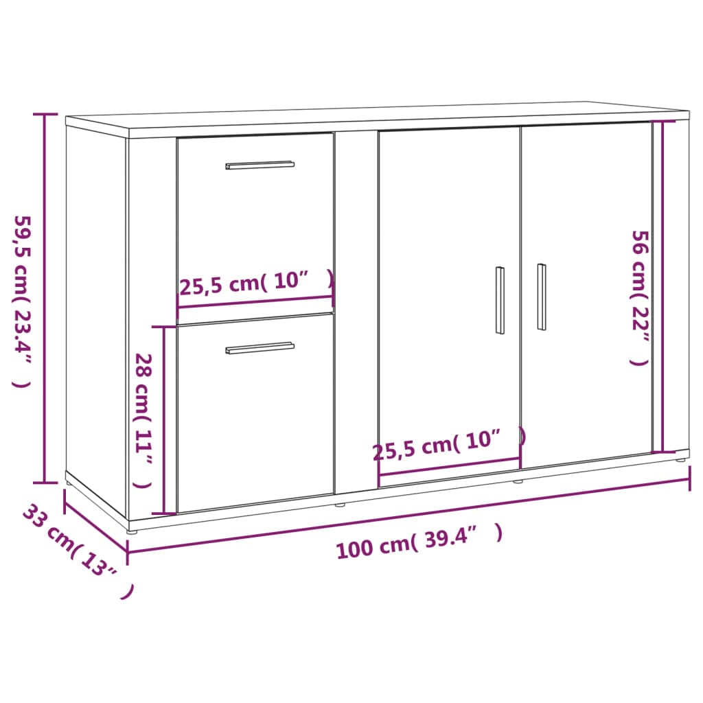 Dressoir 100X33X59,5 Cm Bewerkt Hout Eikenkleurig