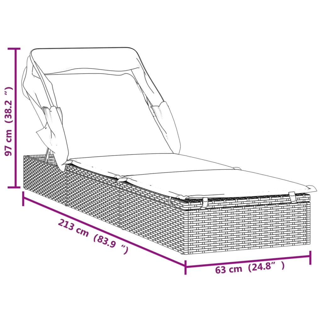 Ligbed Met Inklapbaar Dak 23X63X97 Cm Poly Rattan