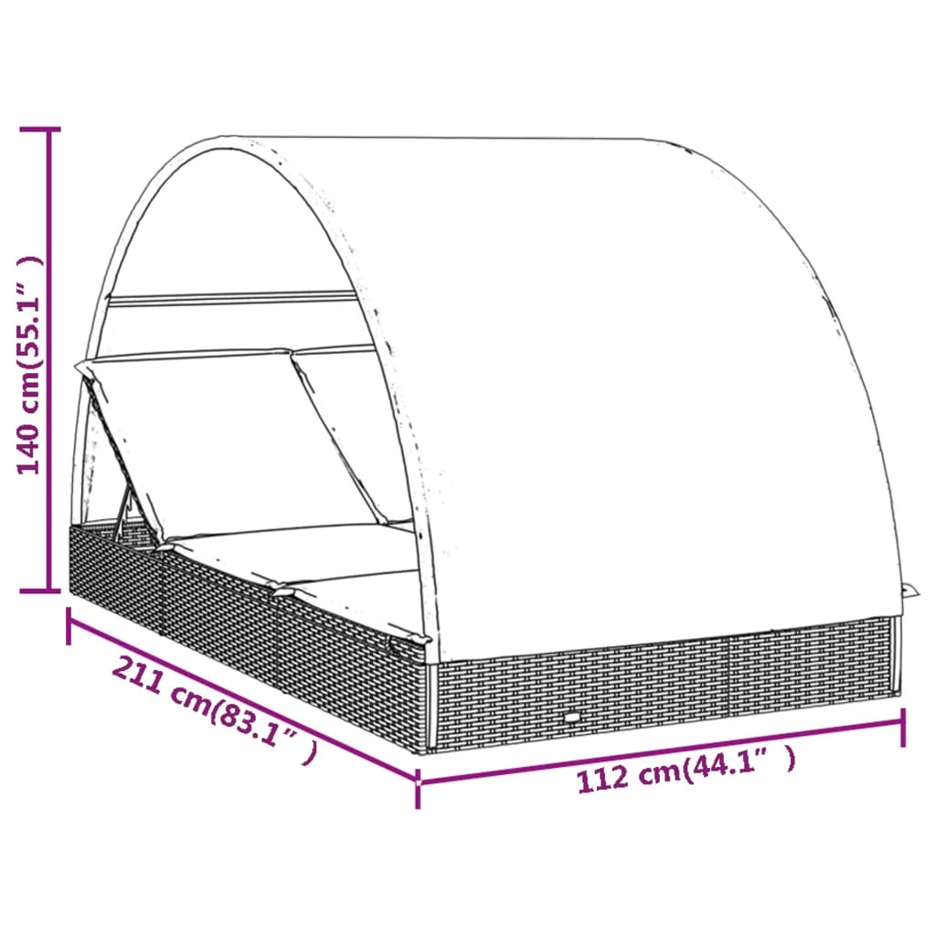 Ligbed 2-Persoons Met Rond Dak 2X2X40 Cm Poly Rattan