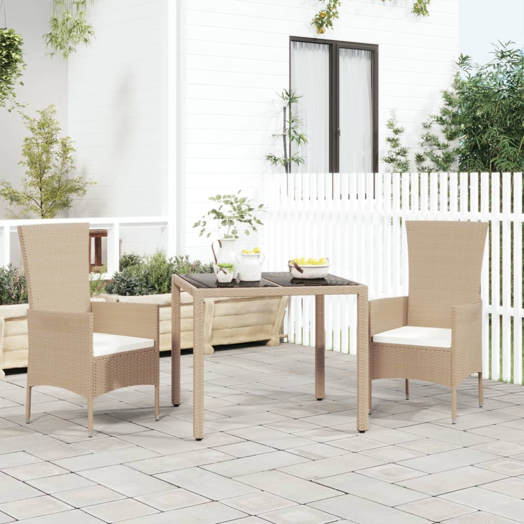 Tuintafel Met Glazen Blad Poly Rattan En Gehard Beige