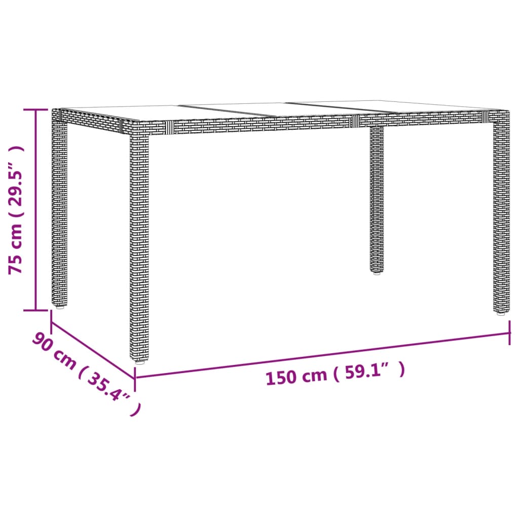 Tuintafel Met Glazen Blad Poly Rattan En Gehard Beige