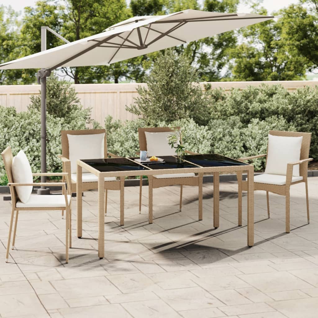 Tuintafel Met Glazen Blad Poly Rattan En Gehard Beige