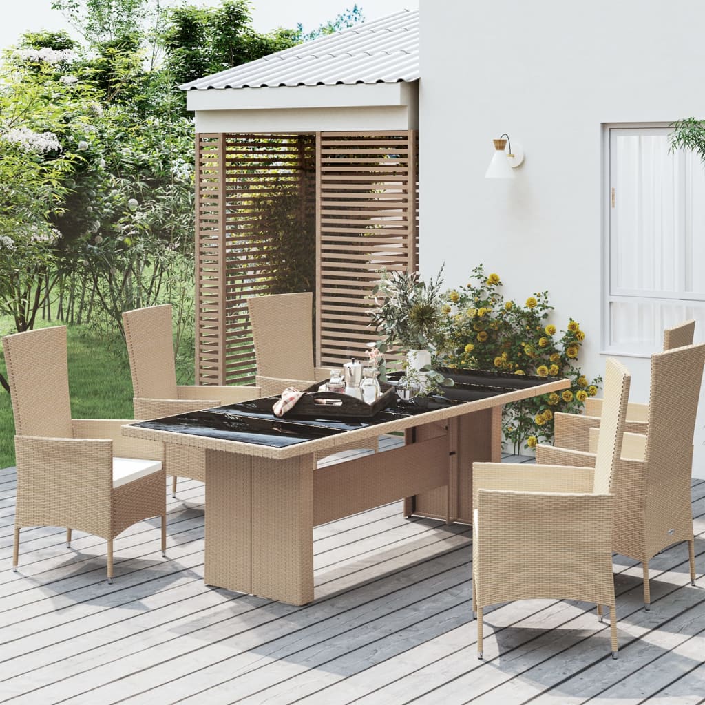 Tuintafel Met Glazen Blad Poly Rattan En Gehard Beige