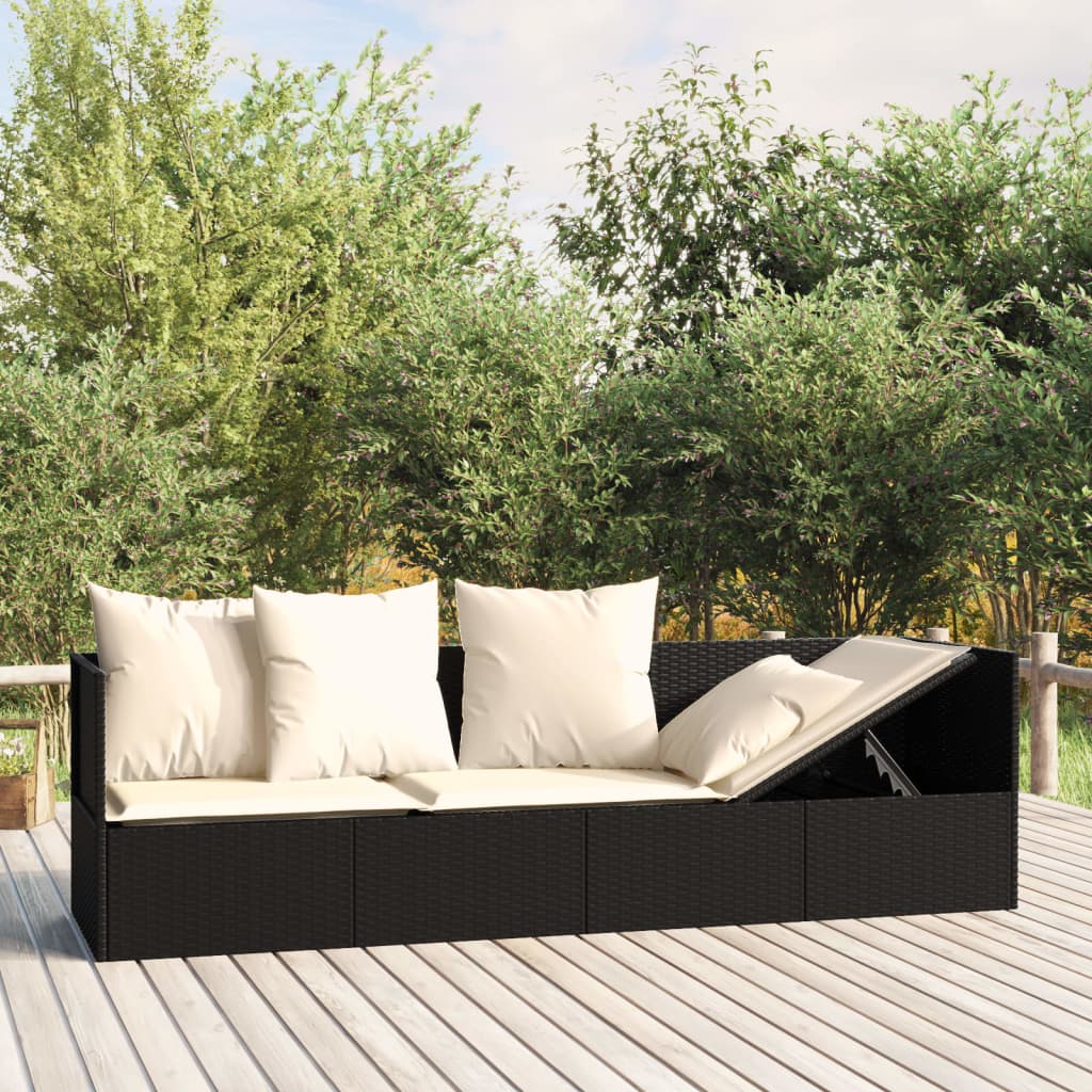 Loungebed Met Kussens Poly Rattan