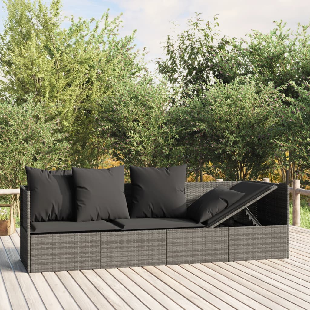 Loungebed Met Kussens Poly Rattan