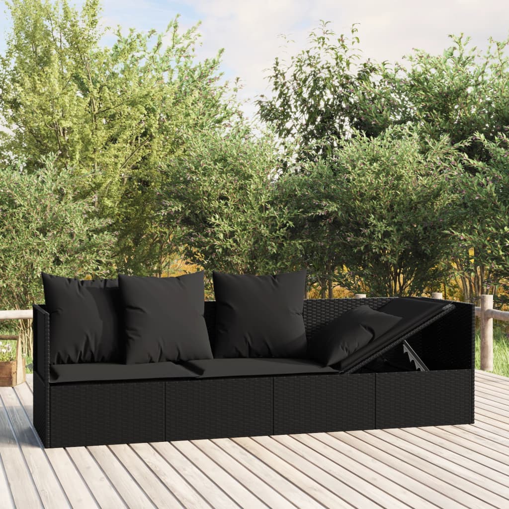 Loungebed Met Kussens Poly Rattan