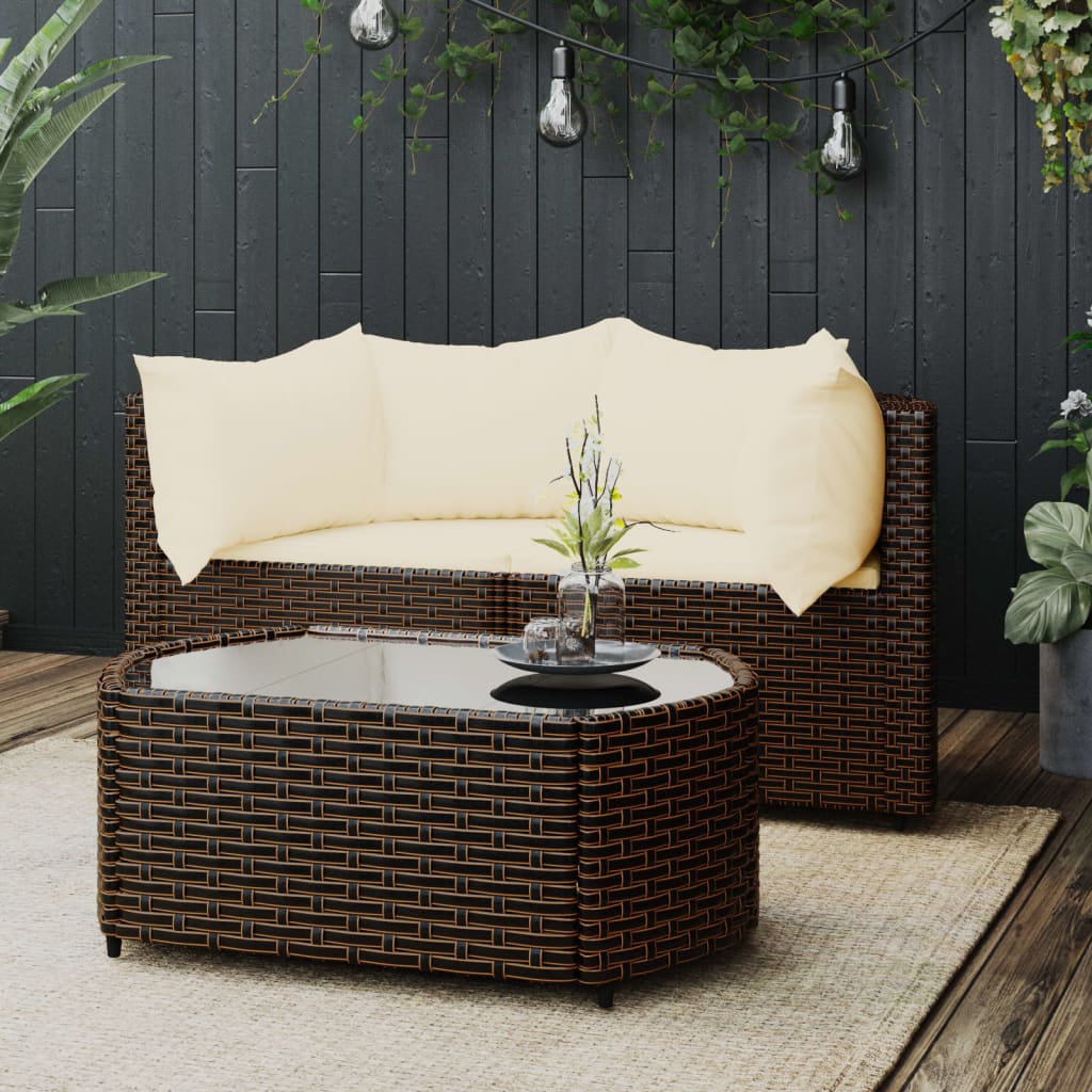 3-Delige Loungeset Met Kussens Poly Rattan