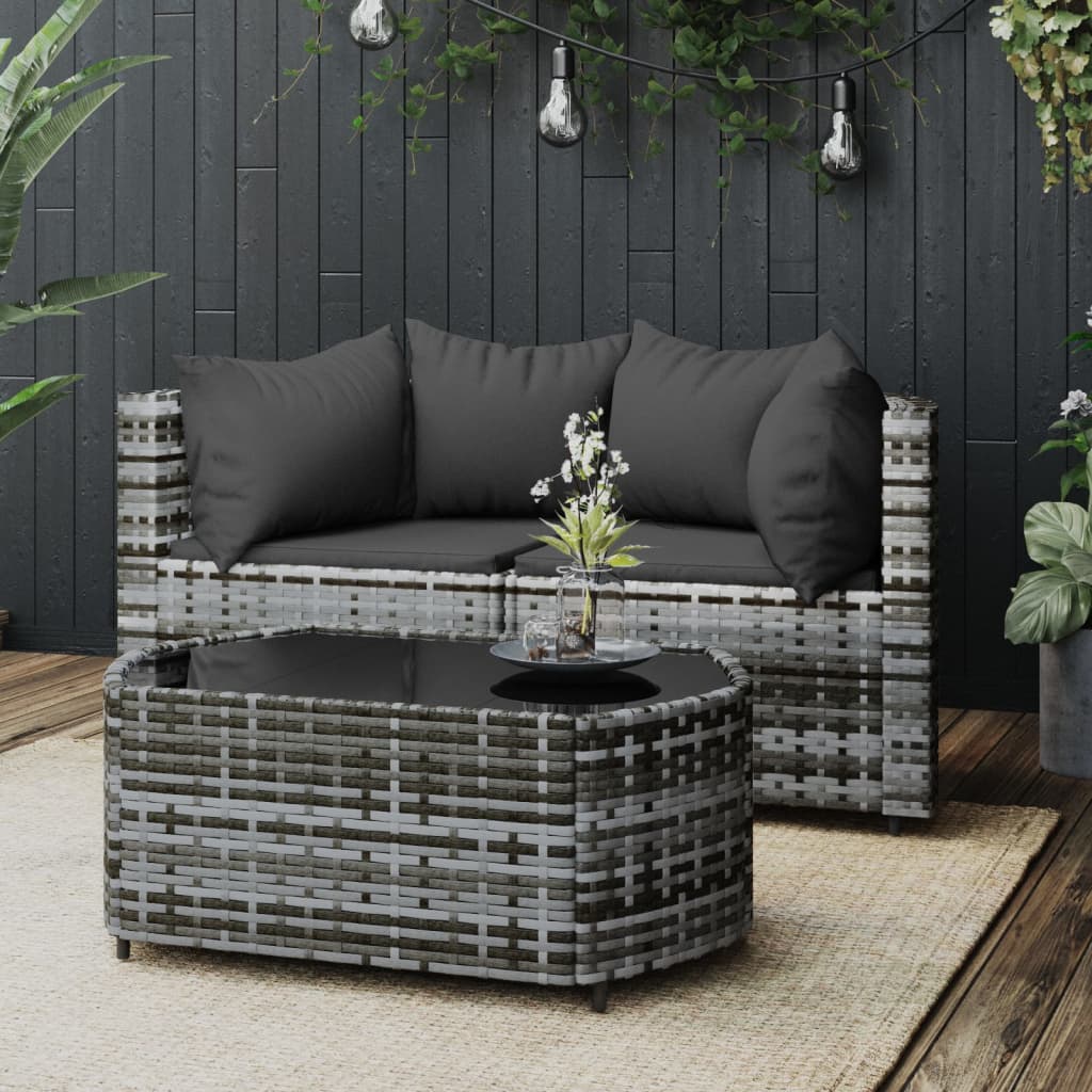 3-Delige Loungeset Met Kussens Poly Rattan