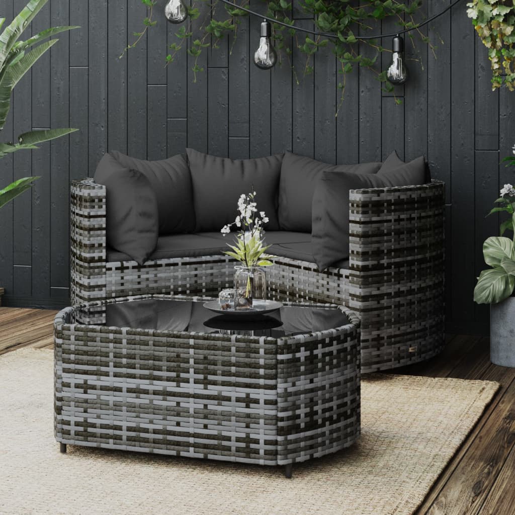 -Delige Loungeset Met Kussens Poly Rattan