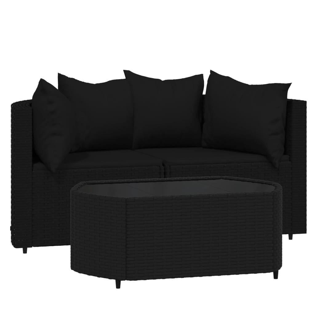 3-Delige Loungeset Met Kussens Poly Rattan