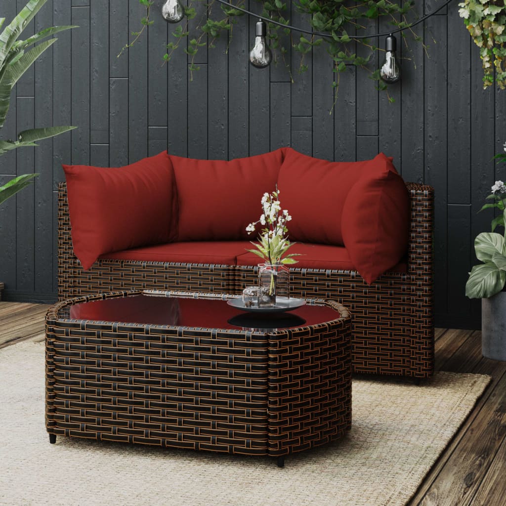 3-Delige Loungeset Met Kussens Poly Rattan