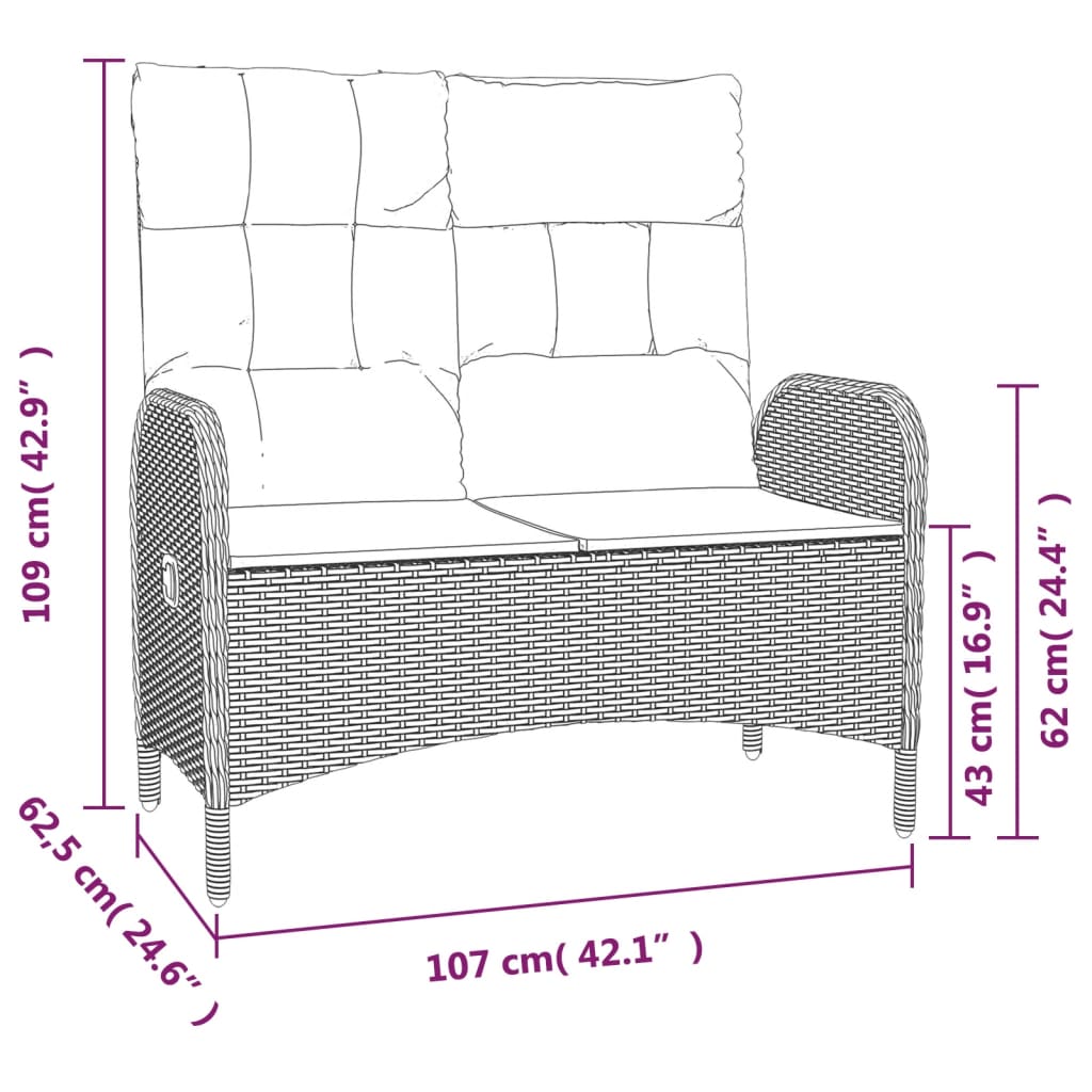 Tuinbank Verstelbaar Met Kussens 07 Cm Poly Rattan