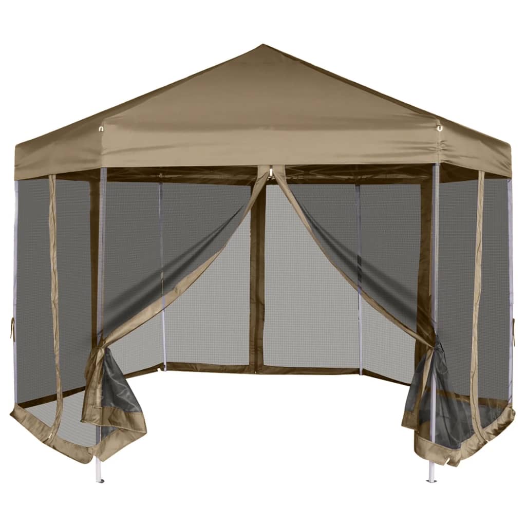 Partytent Pop-Up Zeshoekig Met 6 Zijwanden 3,6X3,1 M Wit