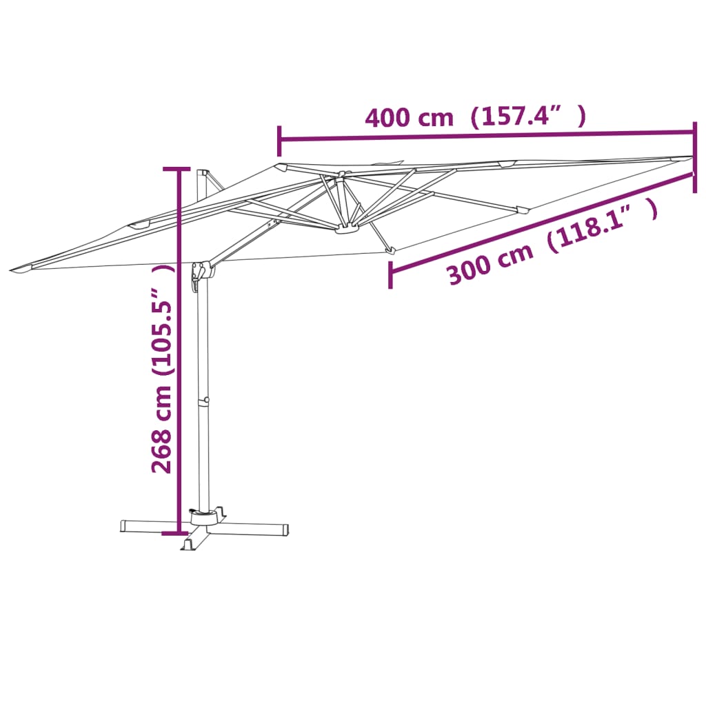 Zweefparasol Met Led-Verlichting 400X300 Cm Antracietkleurig