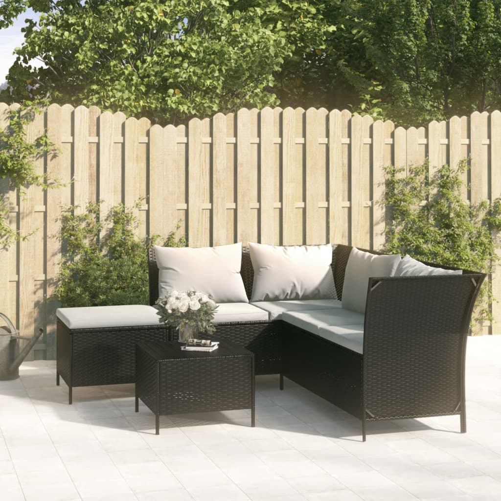 -Delige Loungeset Met Kussens Poly Rattan